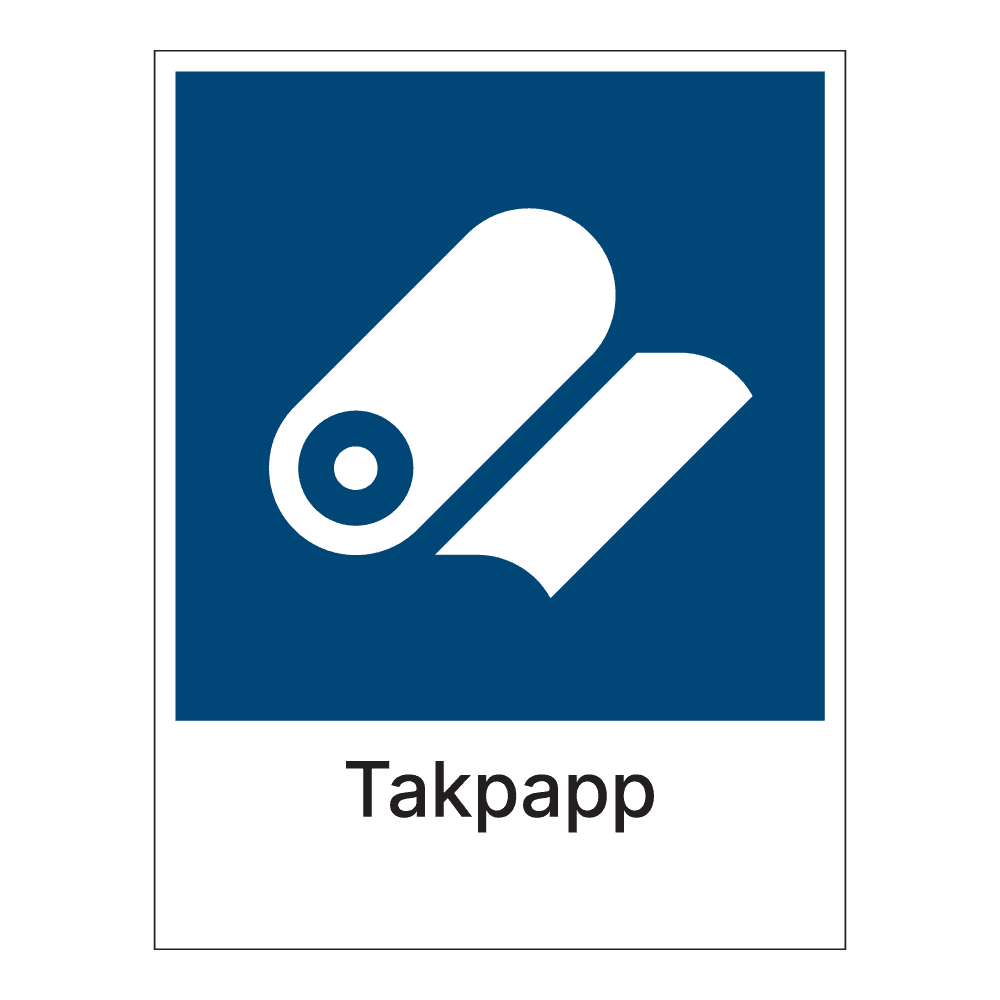 Kildesorteringsskilt: "Takpapp" m/tekst under