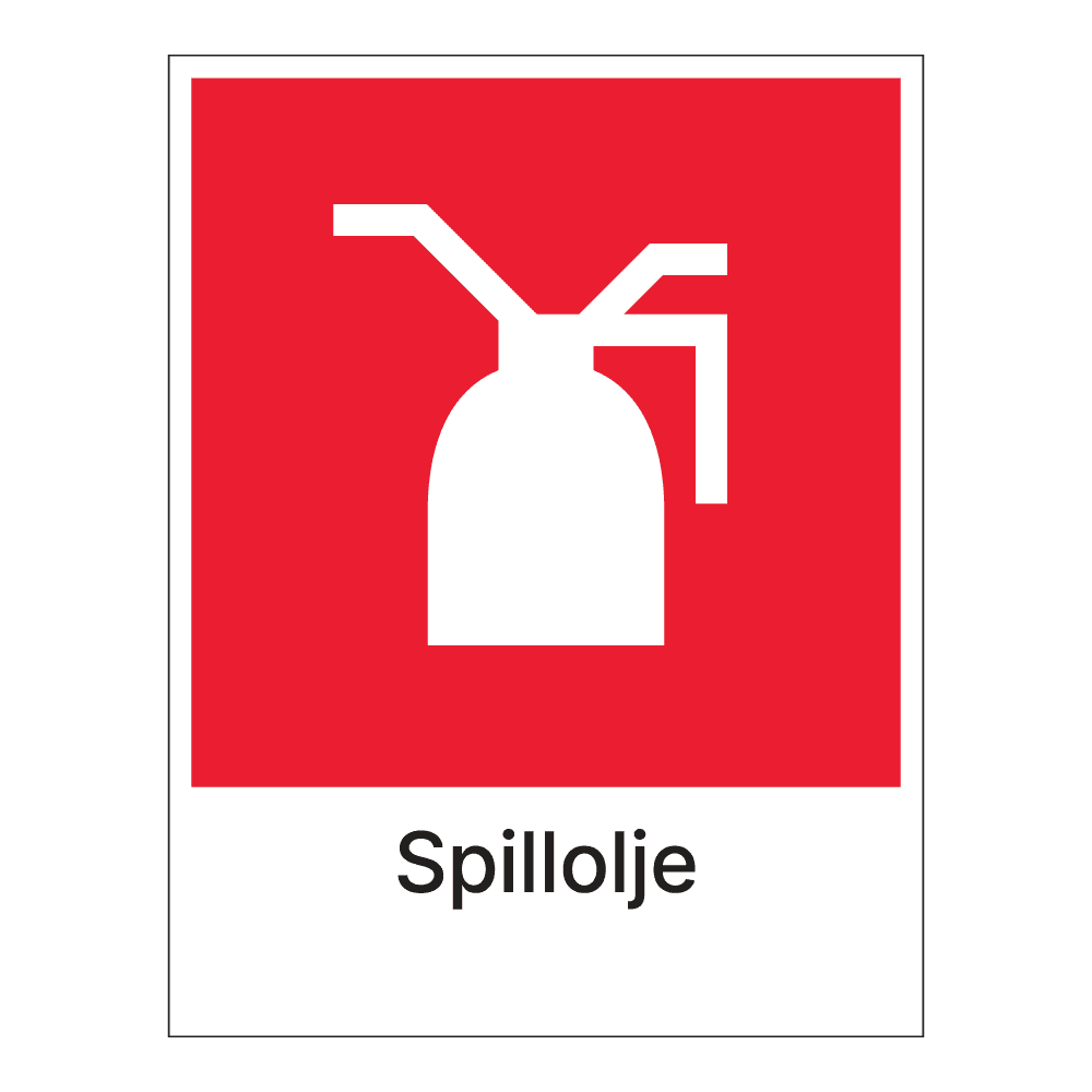 Kildesorteringsskilt: "Spillolje" m/tekst under