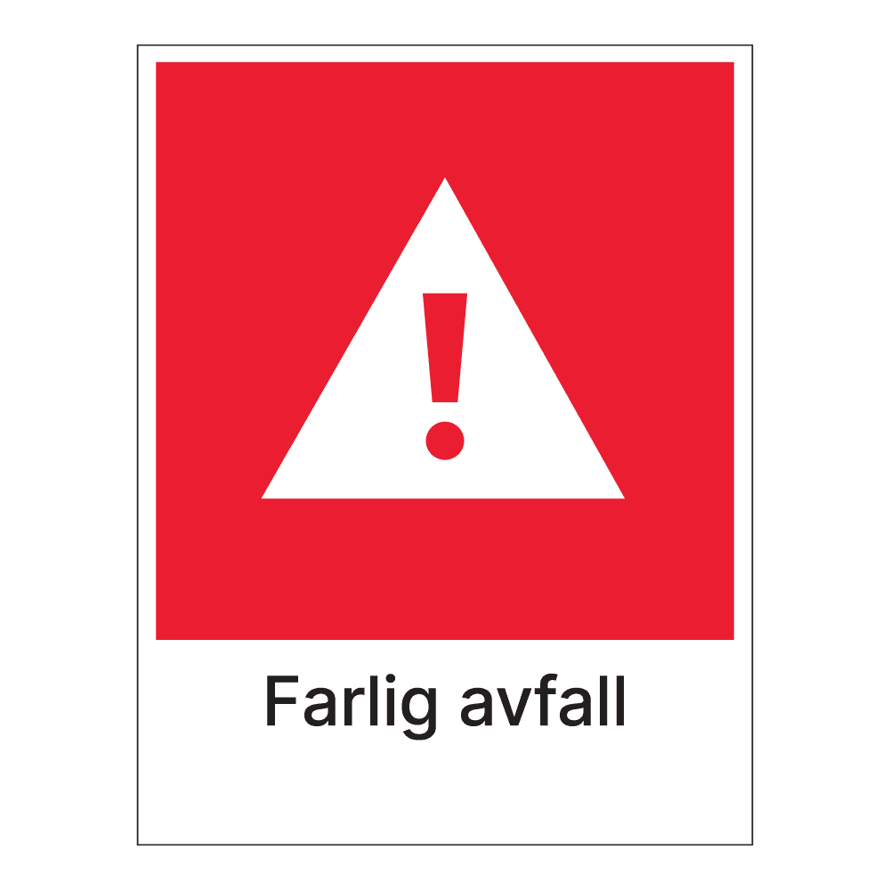 Kildesorteringsskilt: "Farlig avfall" m/tekst under