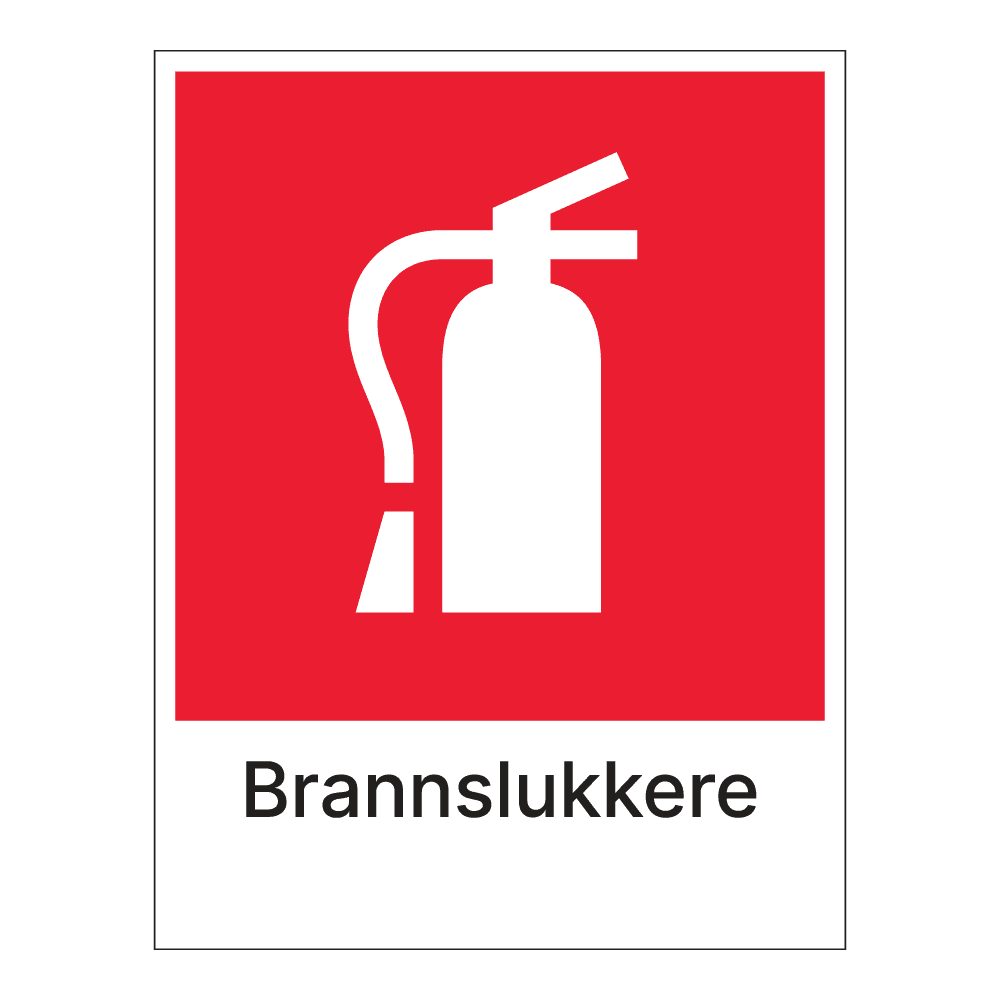 Kildesorteringsskilt: "Brannslukkere" m/tekst under