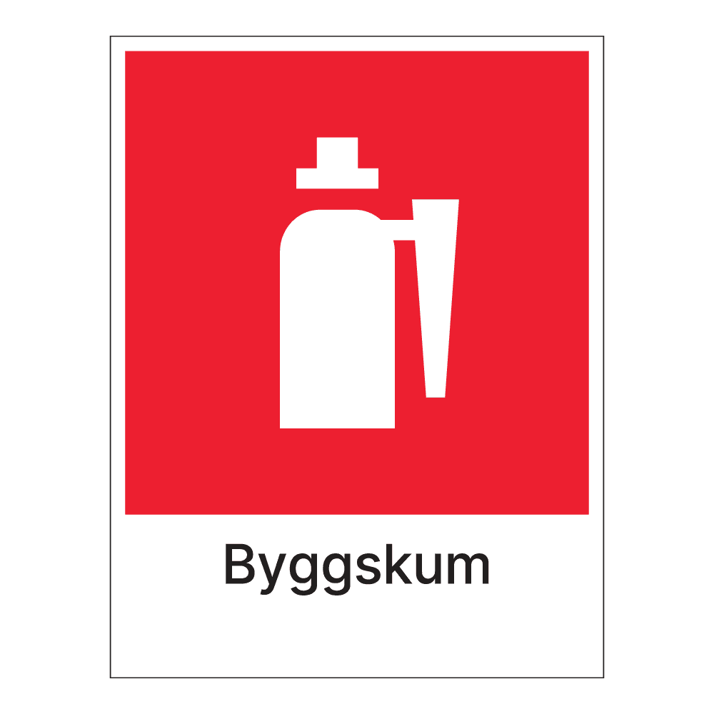 Kildesorteringsskilt: "Byggskum" m/tekst under