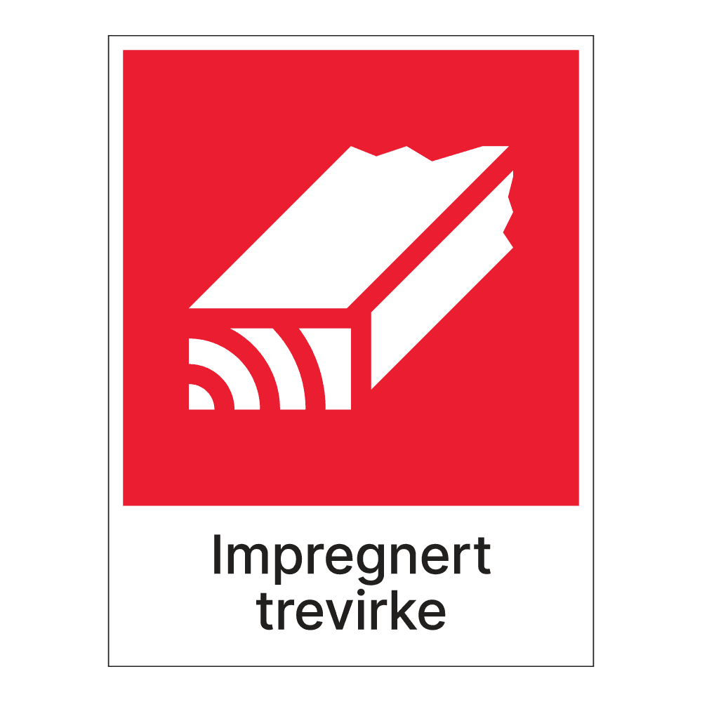Kildesorteringsskilt: "Impregnert trevirke" m/tekst under