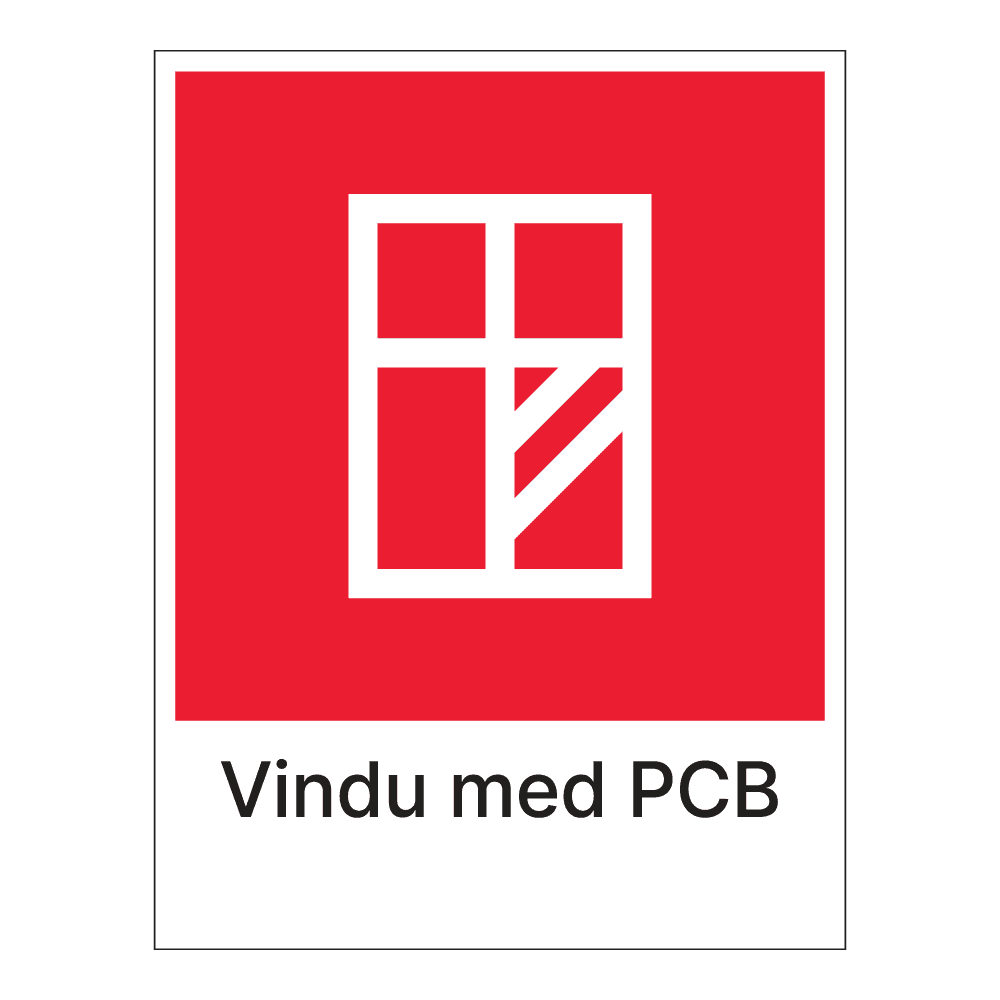 Kildesorteringsskilt: "Vindu med PCB" m/tekst under