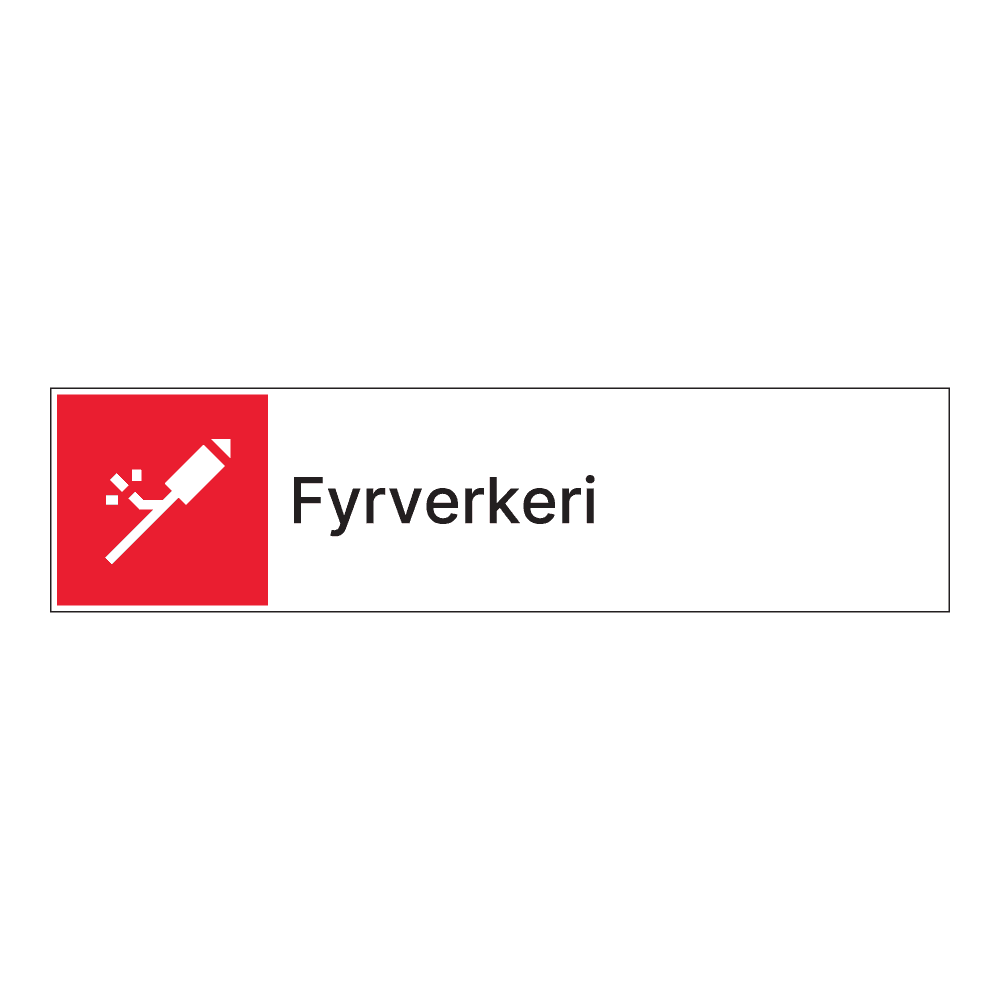 Kildesorteringsskilt: "Fyrverkeri" m/tekst ved siden av