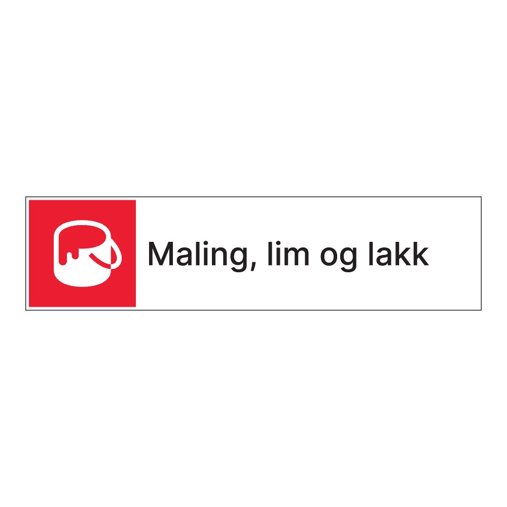 Kildesorteringsskilt: "Maling, lim og lakk" m/tekst ved siden av
