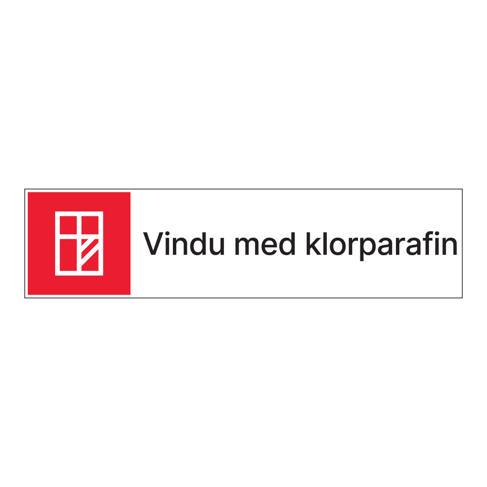Kildesorteringsskilt: "Vindu med klorparafin" m/tekst ved siden av