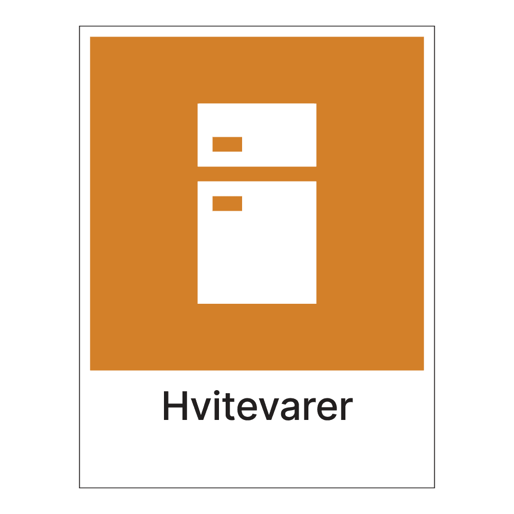 Kildesorteringsskilt: "Hvitevarer" m/tekst under