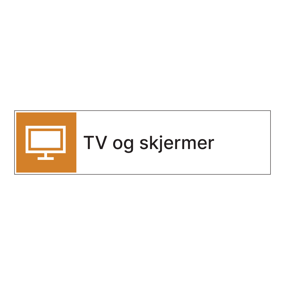 Kildesorteringsskilt: "TV og skjermer" m/tekst ved siden av