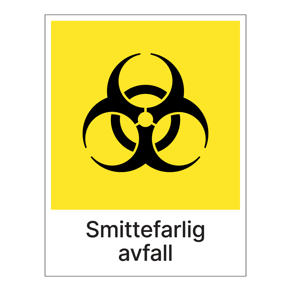 Kildesorteringsskilt: "Smittefarlig avfall" m/tekst under