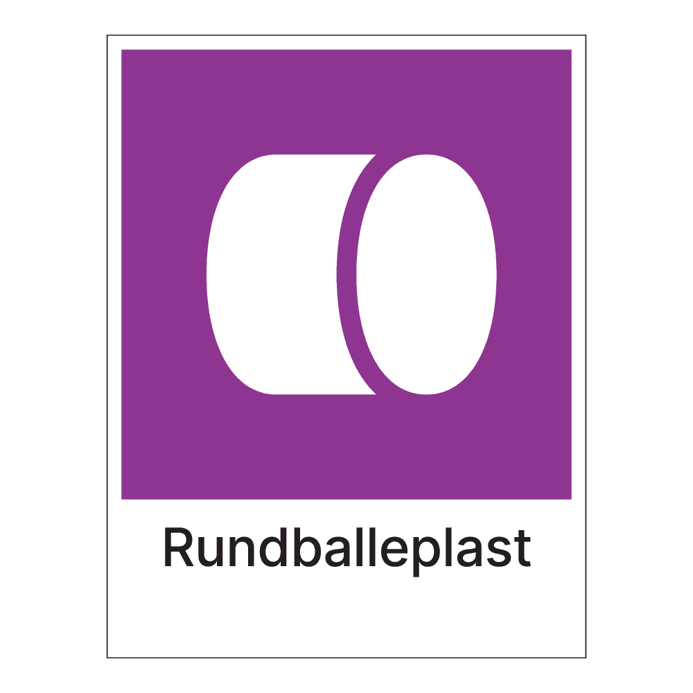 Kildesorteringsskilt: "Rundballeplast" m/tekst under