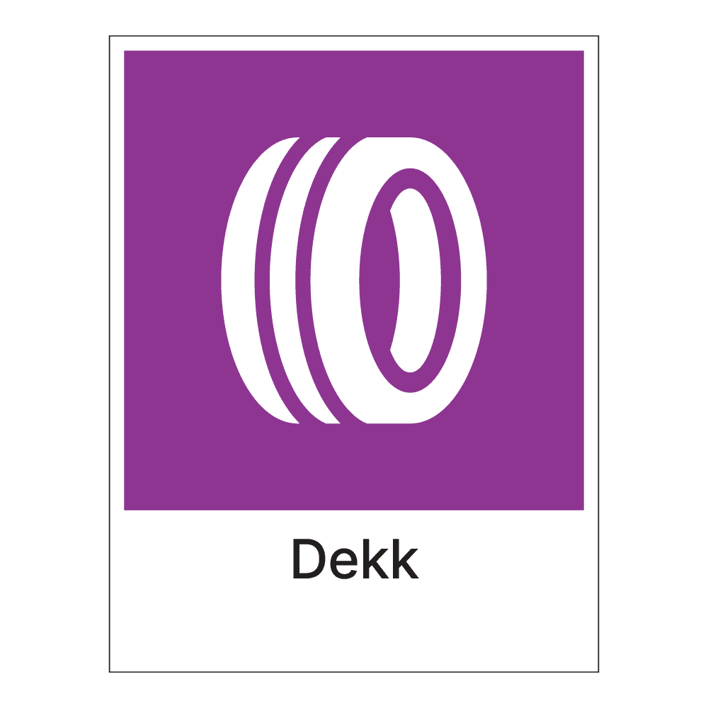 Kildesorteringsskilt: "Dekk" m/tekst under