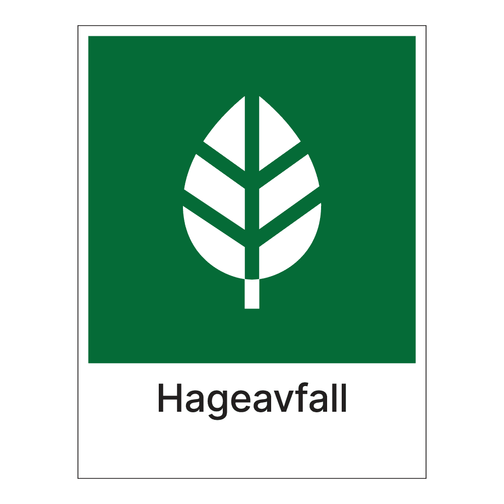 Kildesorteringsskilt: "Hageavfall" m/tekst under