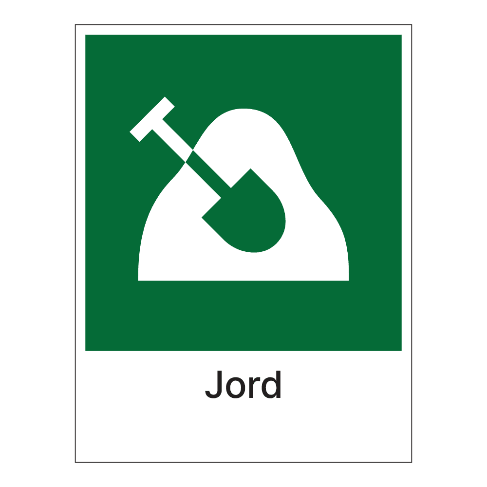 Kildesorteringsskilt: "Jord" m/tekst under
