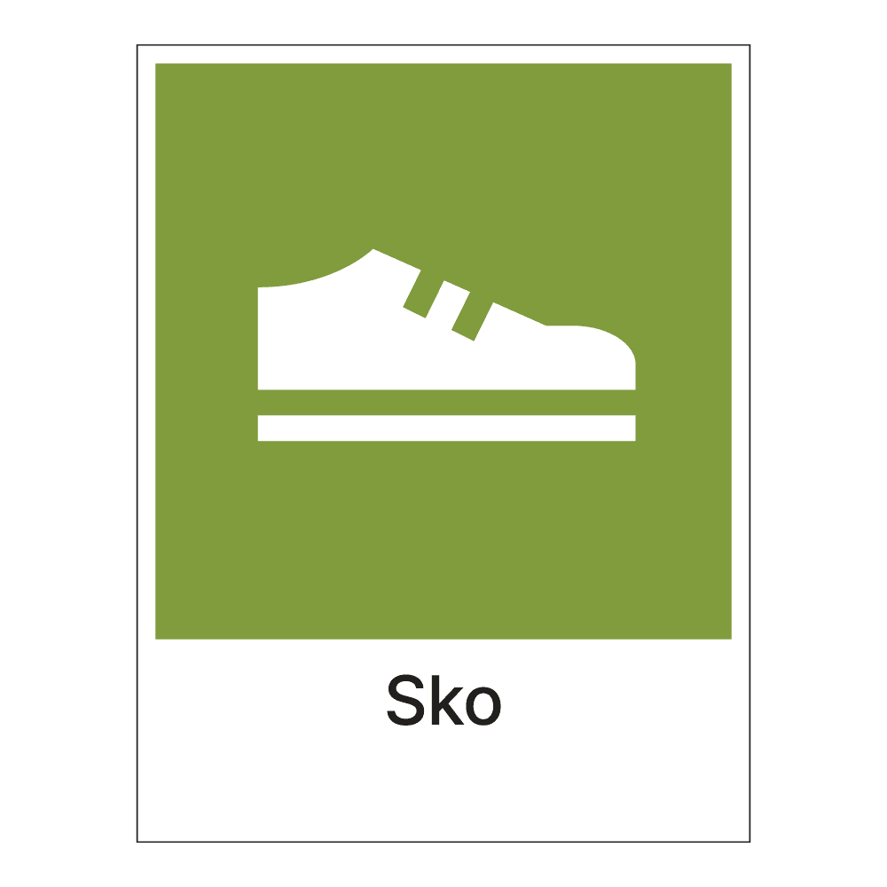 Kildesorteringsskilt: "Sko" m/tekst under