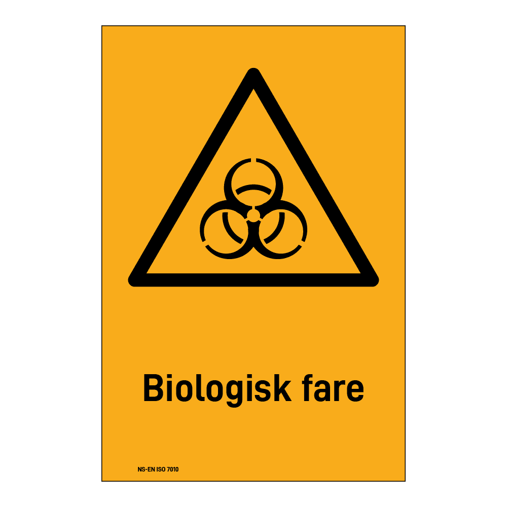 Advarselsskilt: "Biologisk fare" m/tekst under