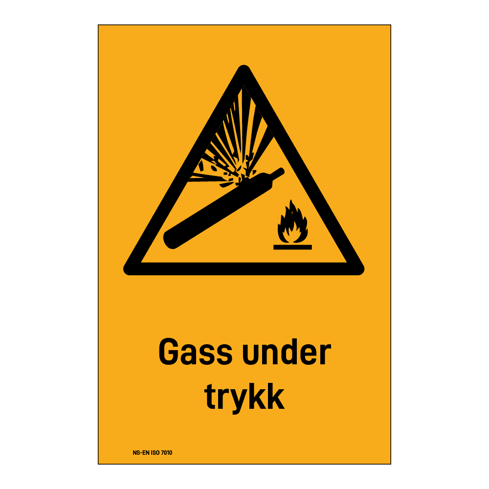 Advarselsskilt: "Gass med trykk" m/tekst under
