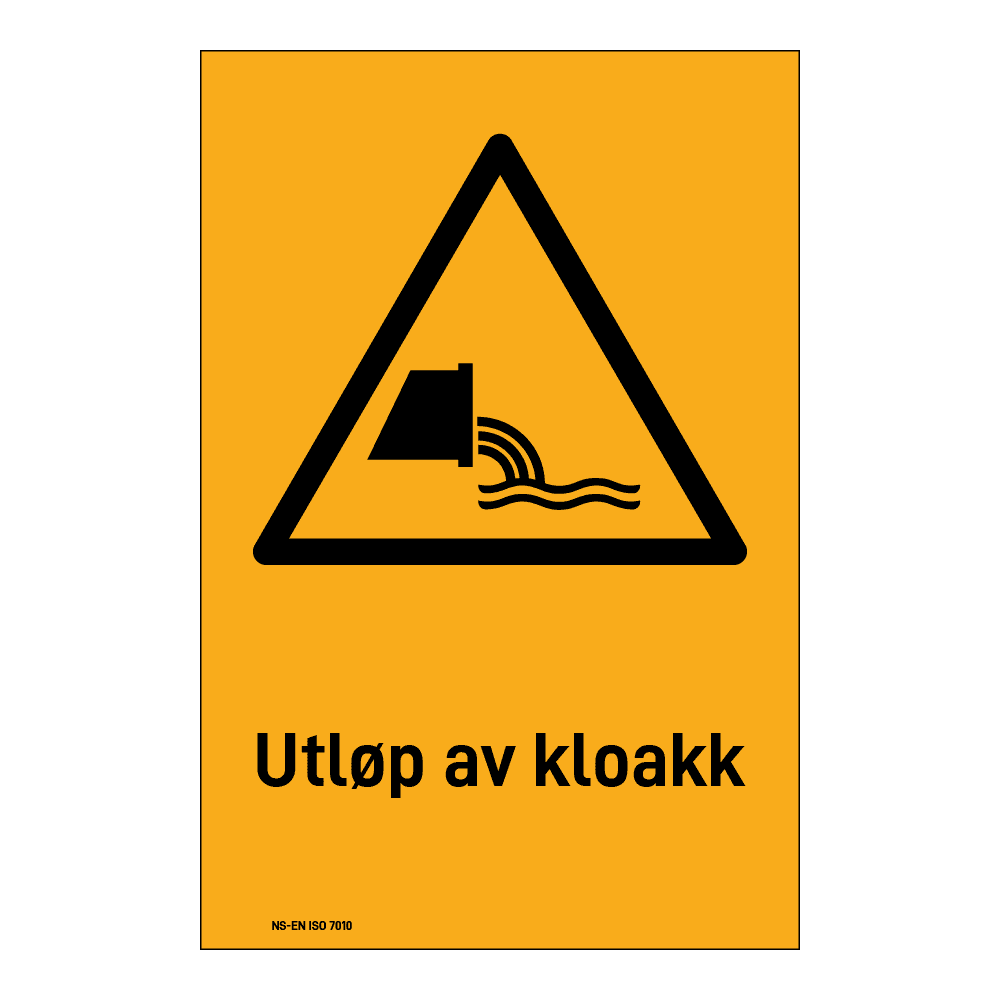 Advarselsskilt: "Utløp av kloakk" m/tekst under