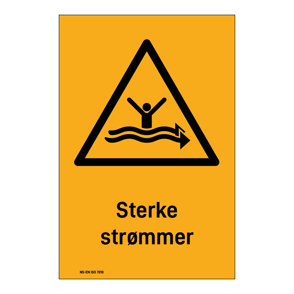 Advarselsskilt: "Sterke strømmer" m/tekst under