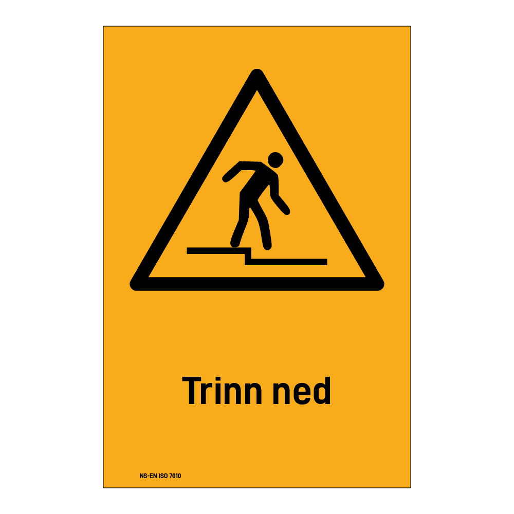 Advarselsskilt: "Trinn ned" m/tekst under