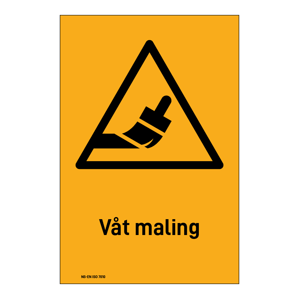 Advarselsskilt: "Våt maling" m/tekst under