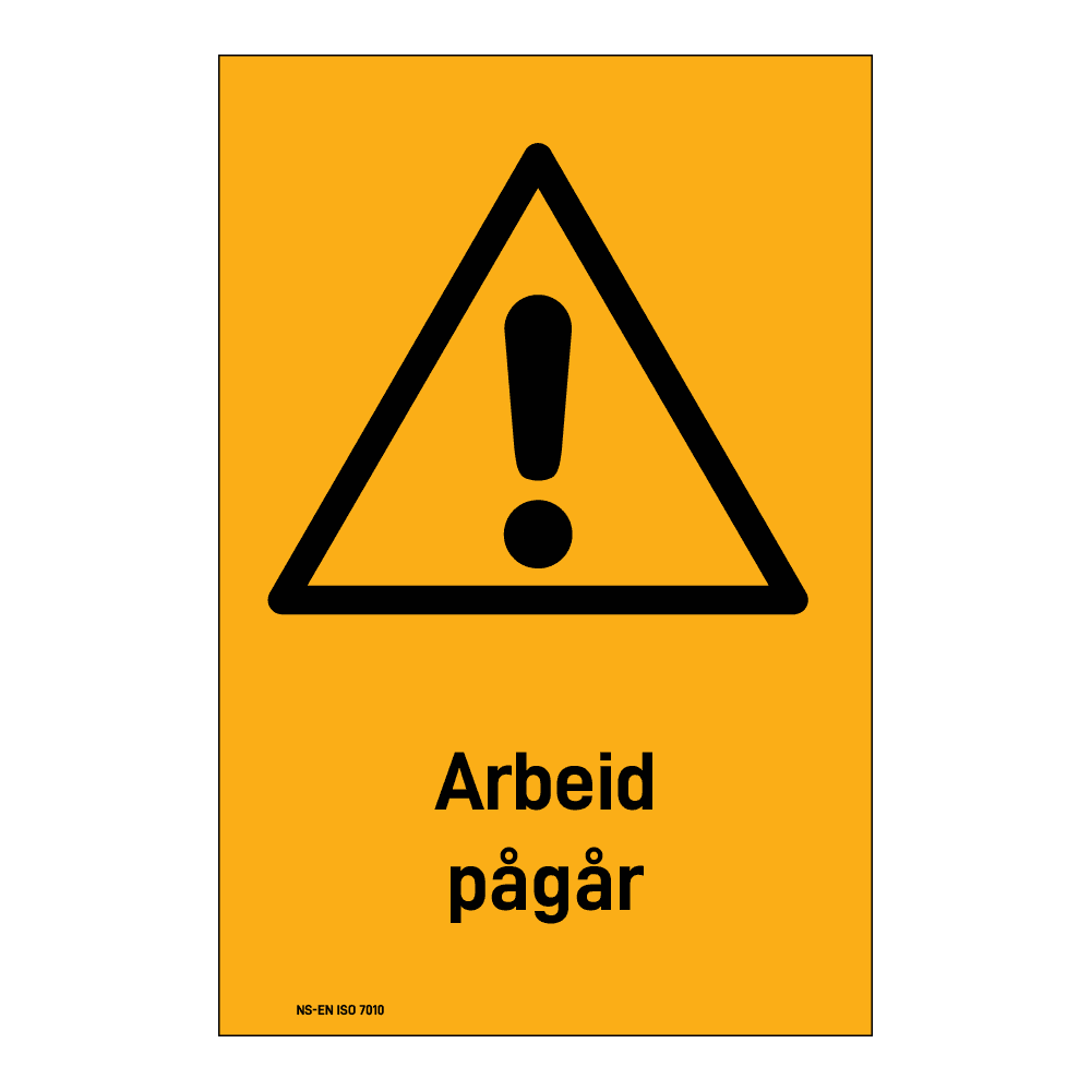 Advarsel klistremerke: "Arbeid pågår" m/tekst under