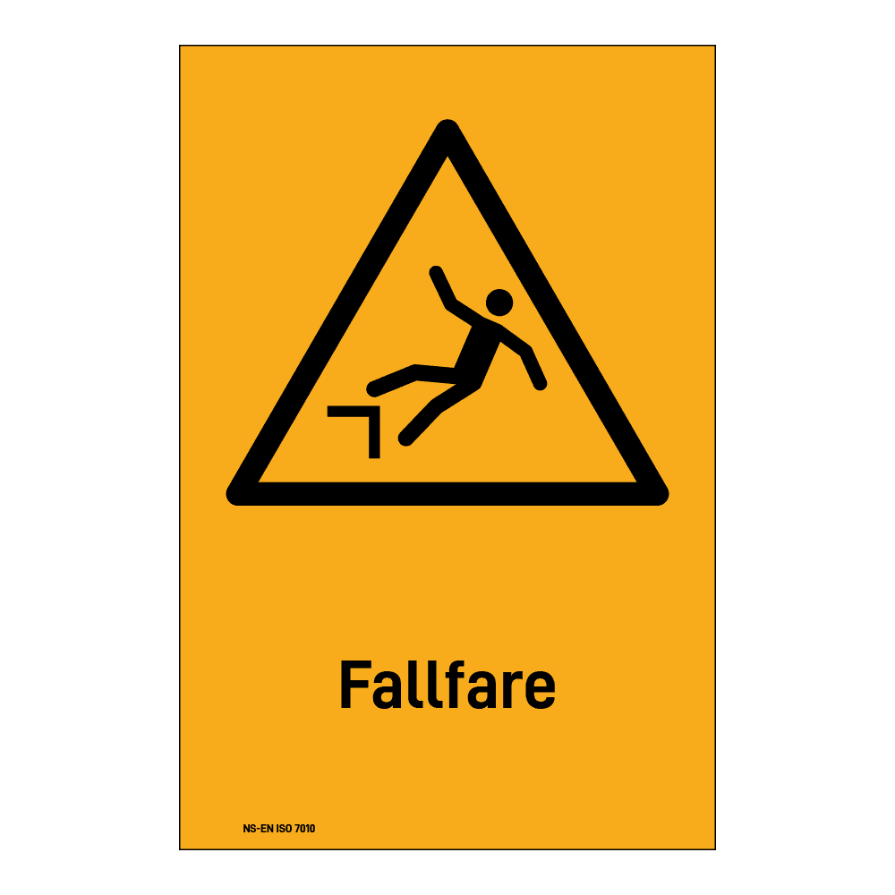 Advarsel klistremerke: "Fallfare" m/tekst under