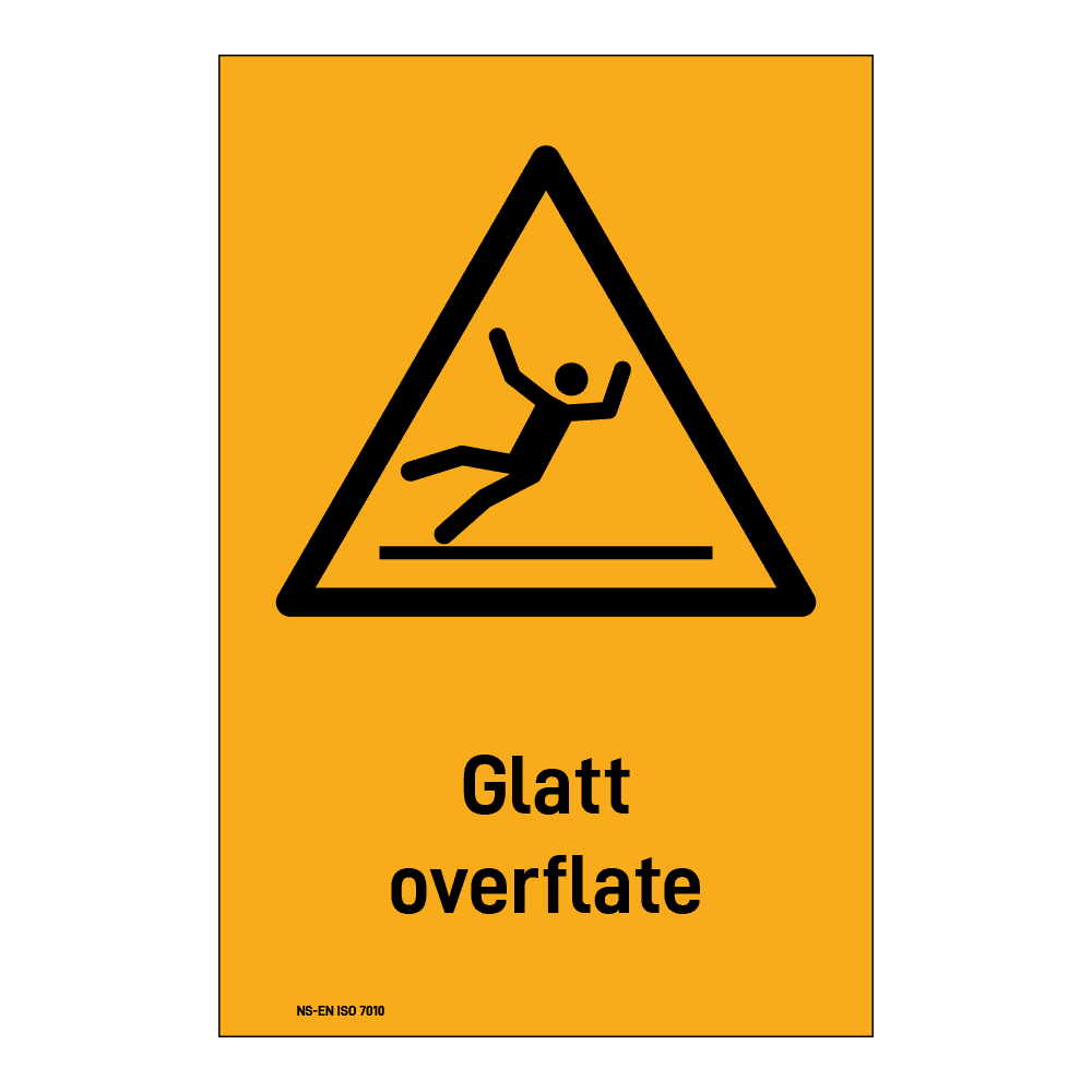 Advarsel klistremerke: "Glatt overflate" m/tekst under