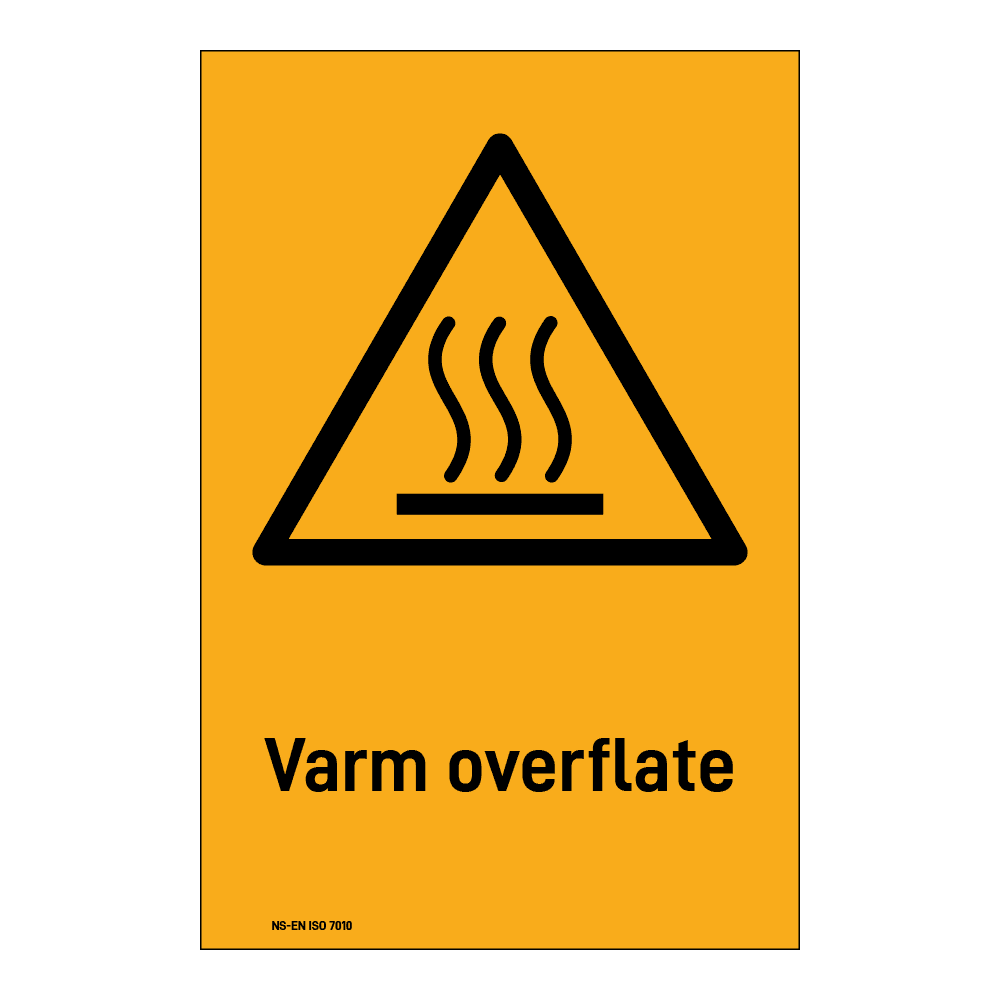 Advarsel klistremerke: "Varm overflate" m/tekst under