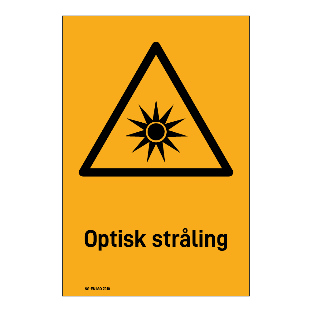 Advarsel klistremerke: "Optisk stråling" m/tekst under