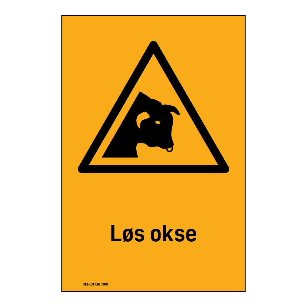 Advarsel klistremerke: "Løs okse" m/tekst under