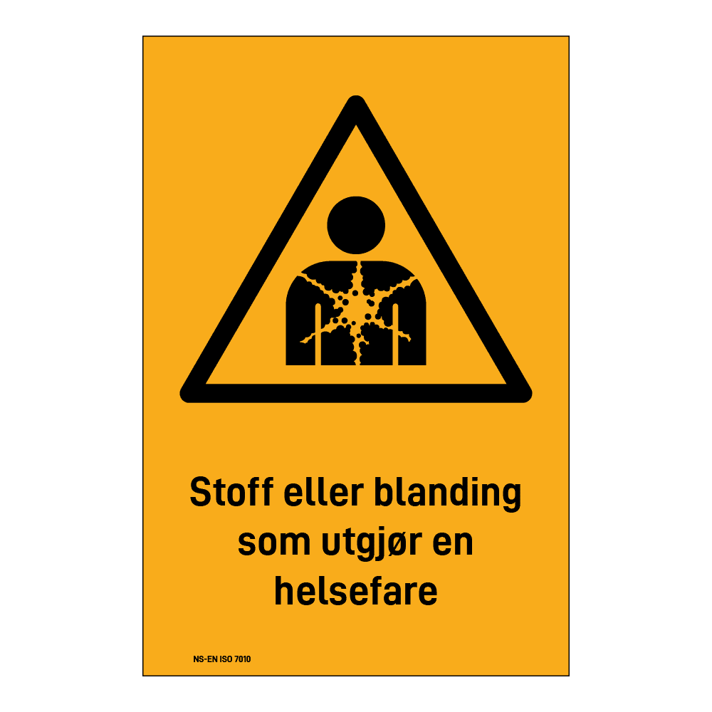 Advarsel klistremerke: "Stoff eller blanding som utgjør en helsefare" m/tekst under