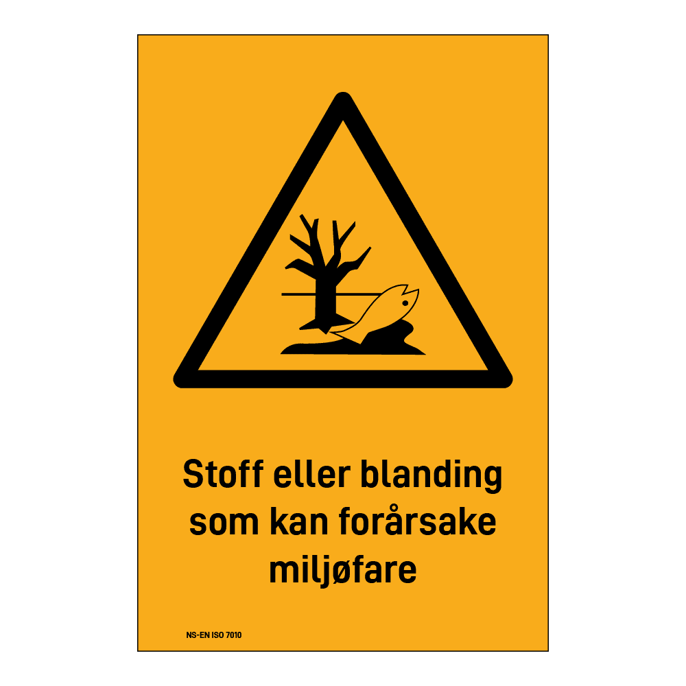 Advarsel klistremerke: "Stoff eller blanding som kan forårsake miljøfare" m/tekst under