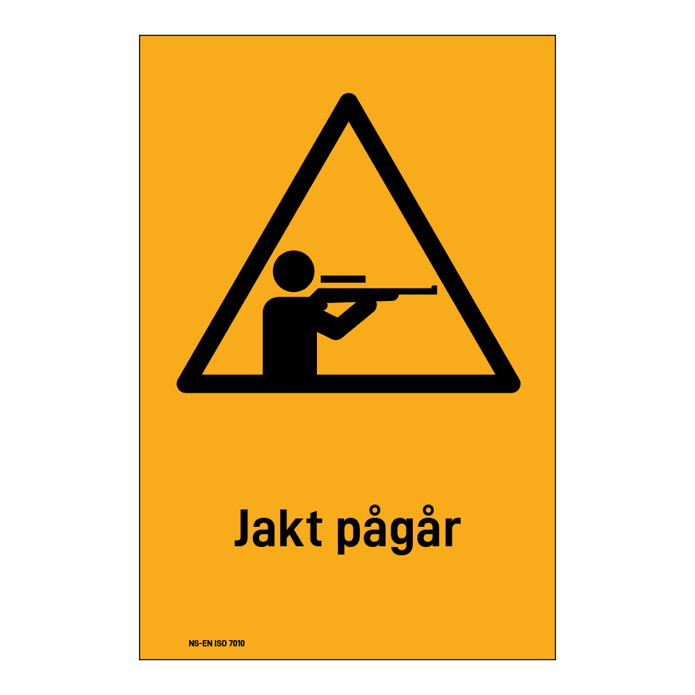 Advarsel klistremerke: "Jakt pågår" m/tekst under
