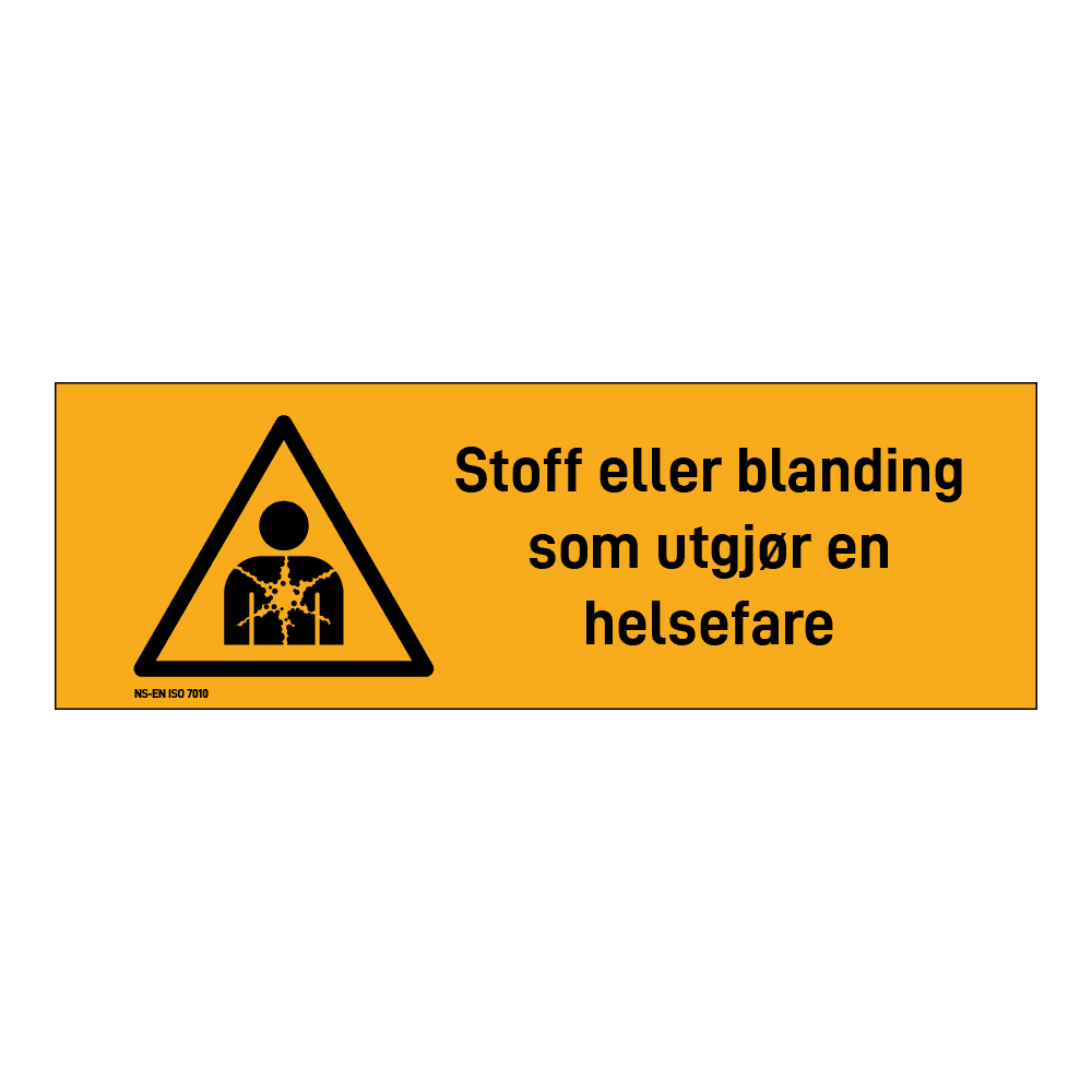 Advarselsskilt: "Stoff eller blanding som utgjør en helsefare" m/tekst liggende