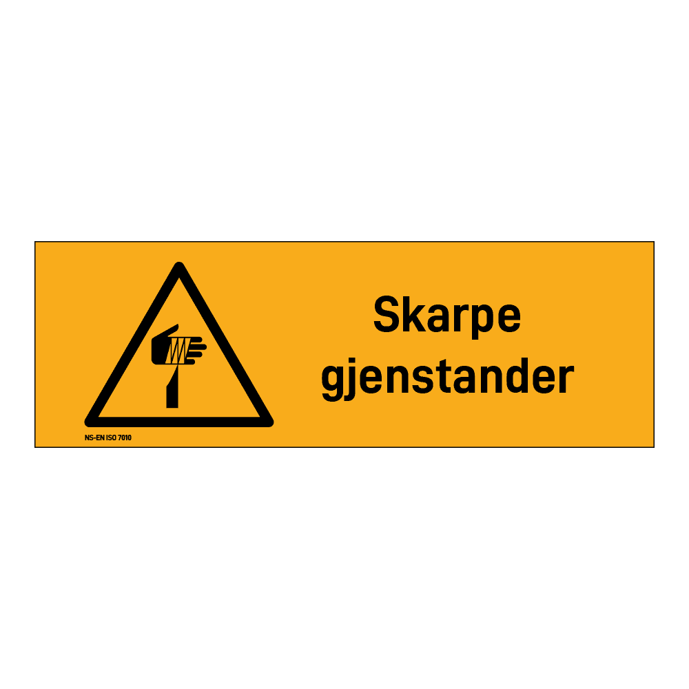 Advarsel klistremerke: "Skarpe gjenstander" m/tekst liggende