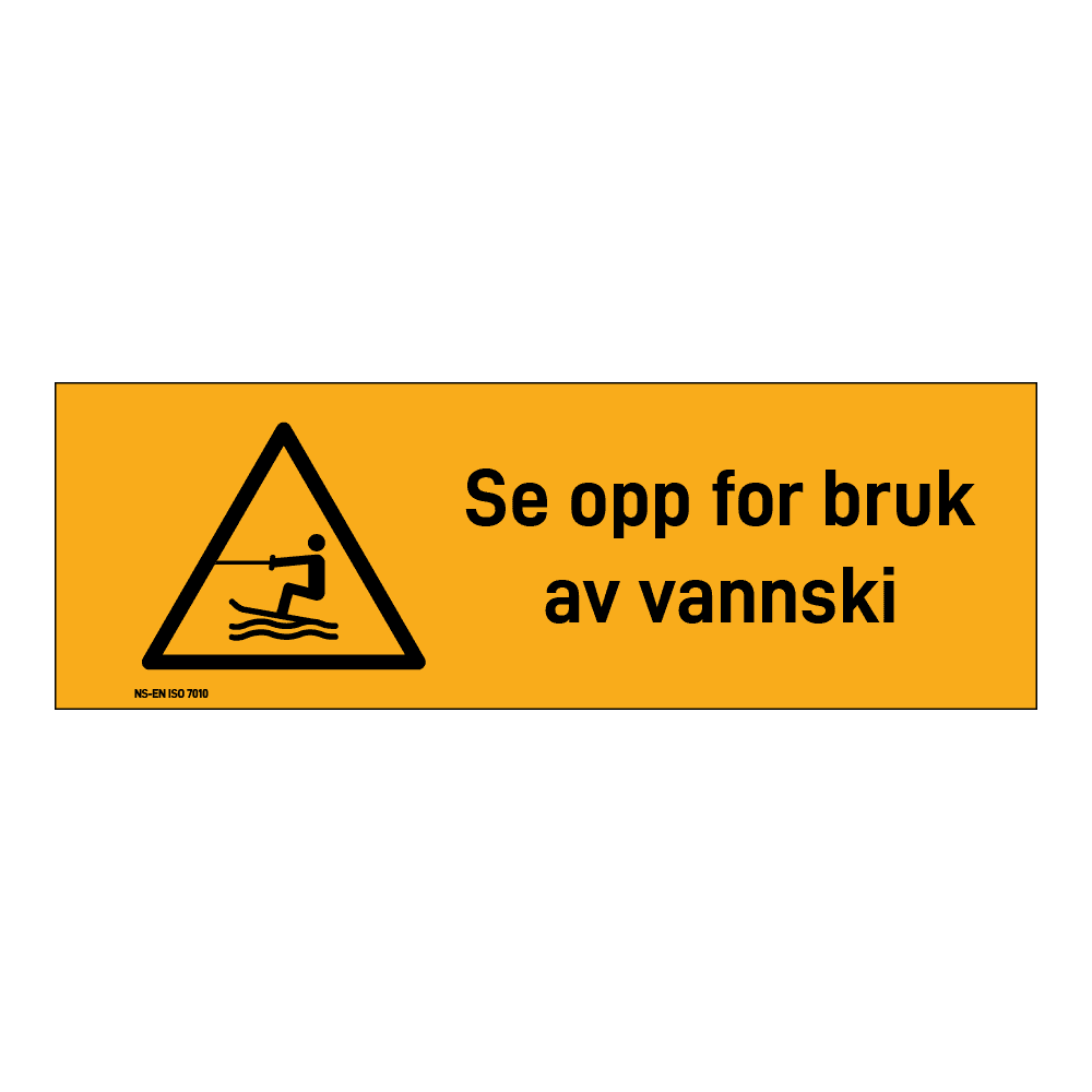 Advarsel klistremerke: "Se opp for bruk av vannski" m/tekst liggende