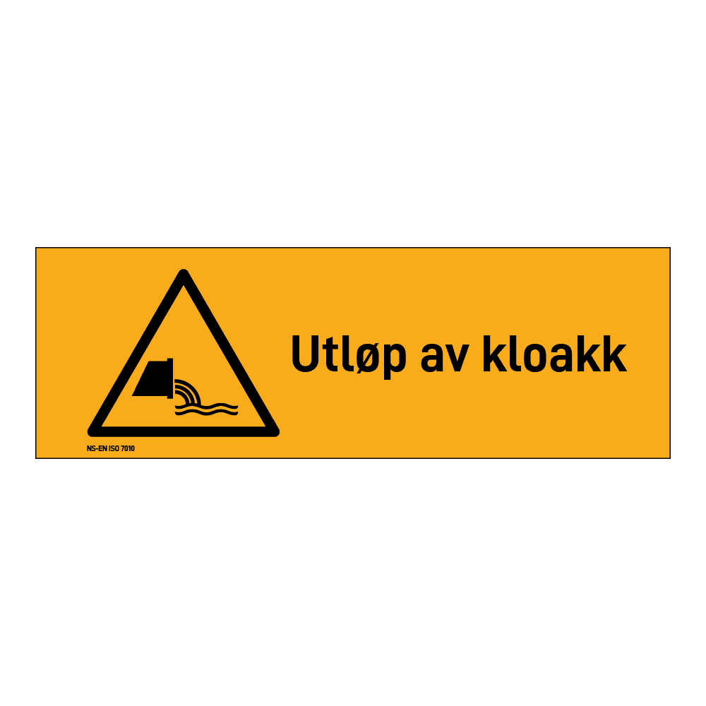 Advarsel klistremerke: "Utløp av kloakk" m/tekst liggende