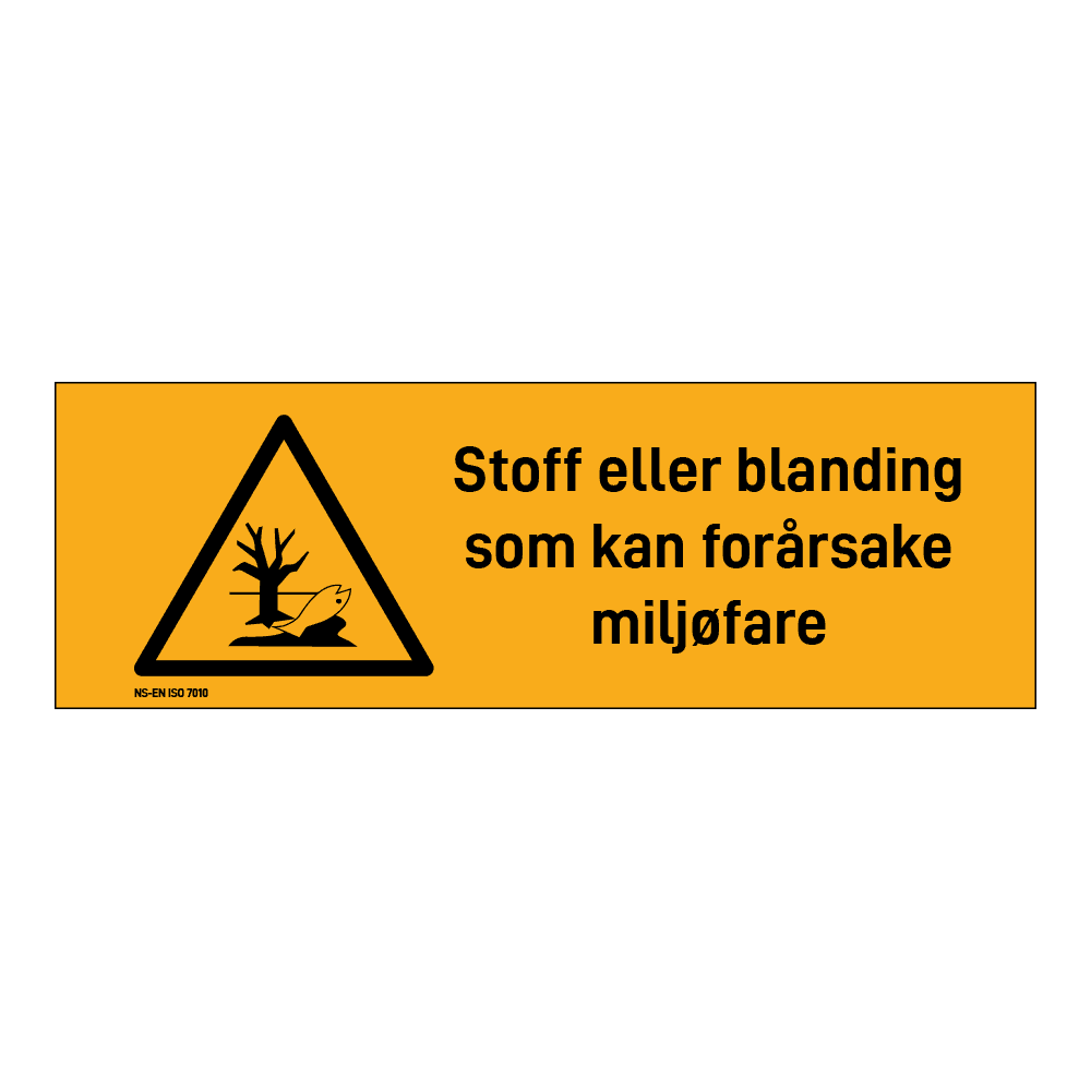 Advarsel klistremerke: "Stoff eller blanding som kan forårsake miljøfare" m/tekst liggende