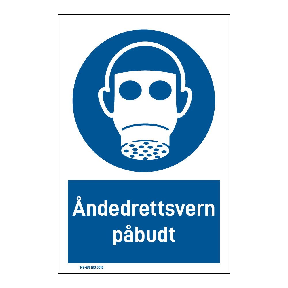 Påbudsskilt: "Åndedrettsvern påbudt" m/tekst under