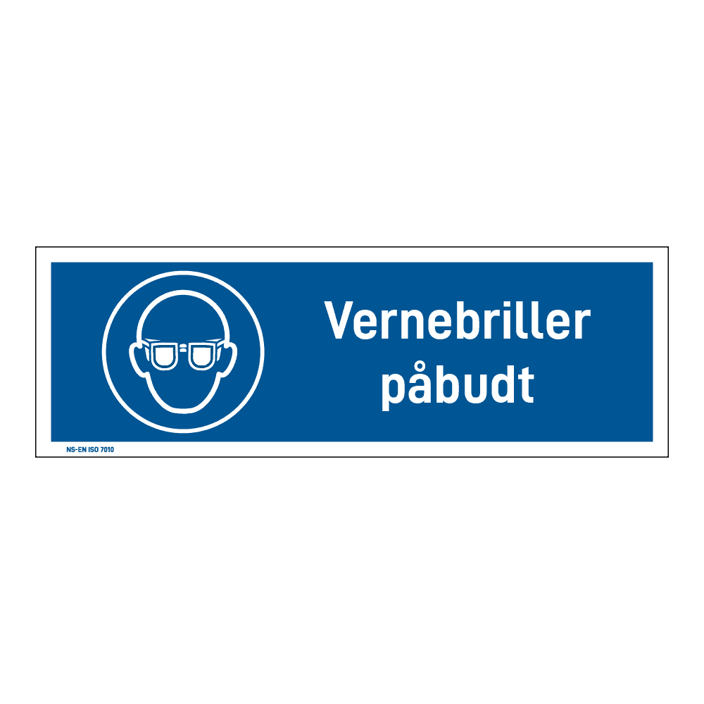 Påbud klistremerke: "Vernebriller påbudt" m/tekst liggende