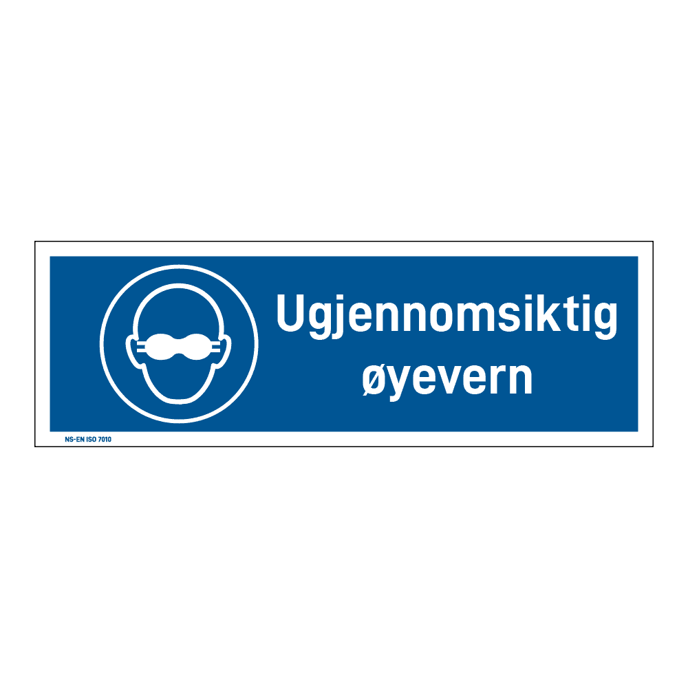 Påbud klistremerke: "Ugjennomsiktig øyevern" m/tekst liggende