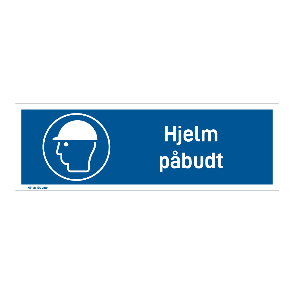 Påbud klistremerke: "Hjelm påbudt" m/tekst liggende