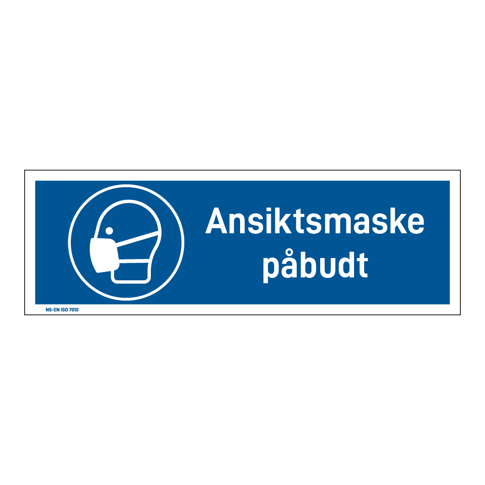 Påbud klistremerke: "Ansiktsmaske påbudt" m/tekst liggende