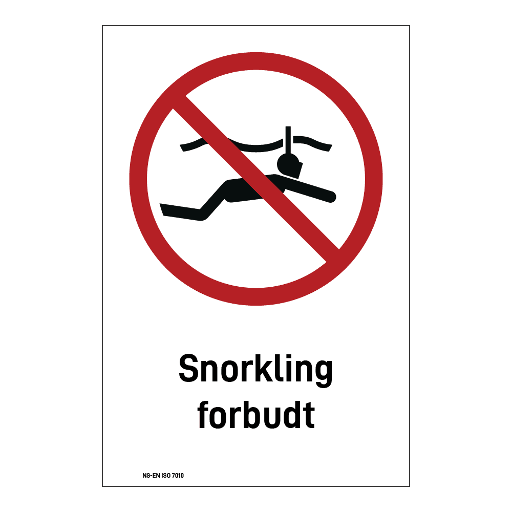 Forbudsskilt: "Snorkling forbudt" m/tekst