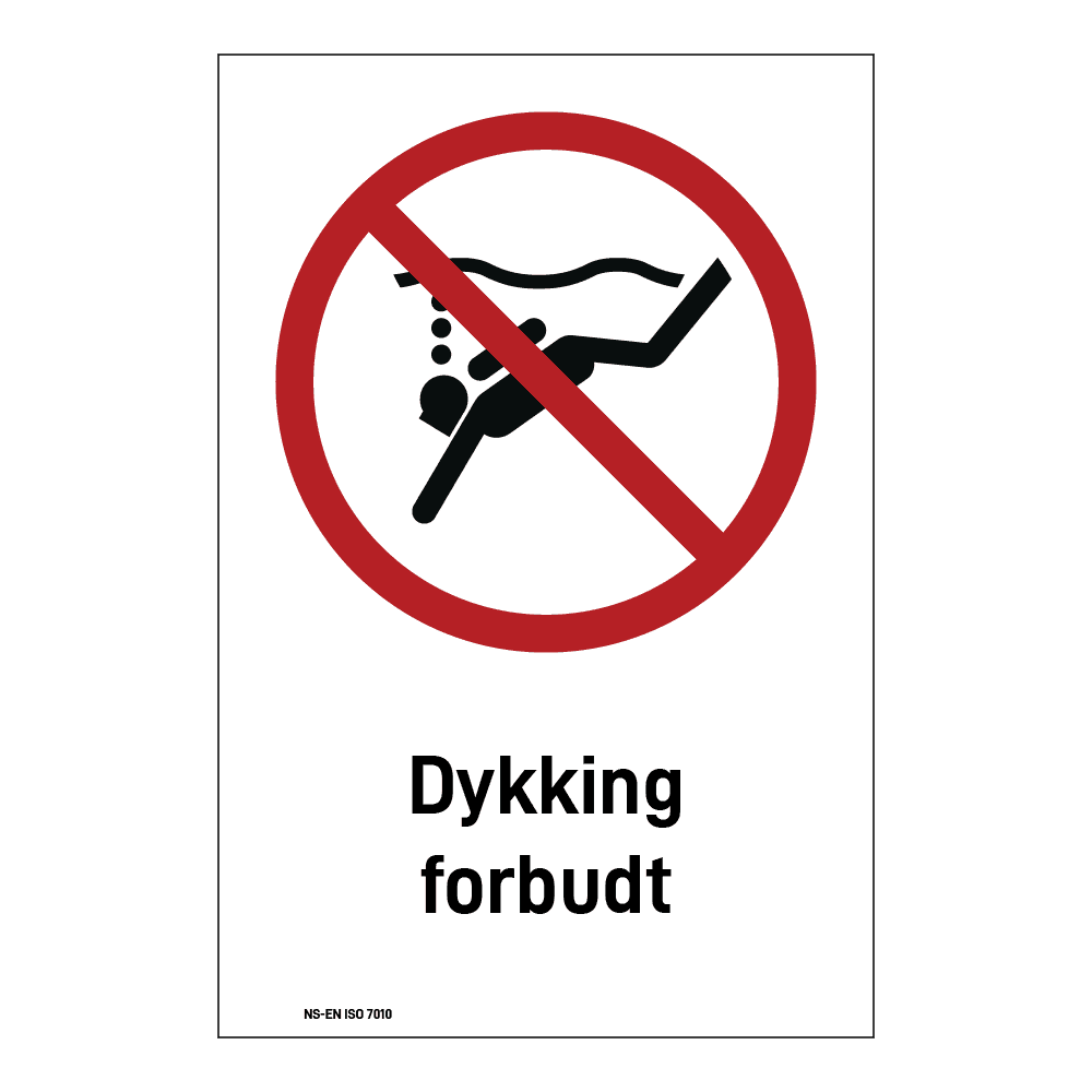 Forbudsskilt: "Dykking forbudt" m/tekst