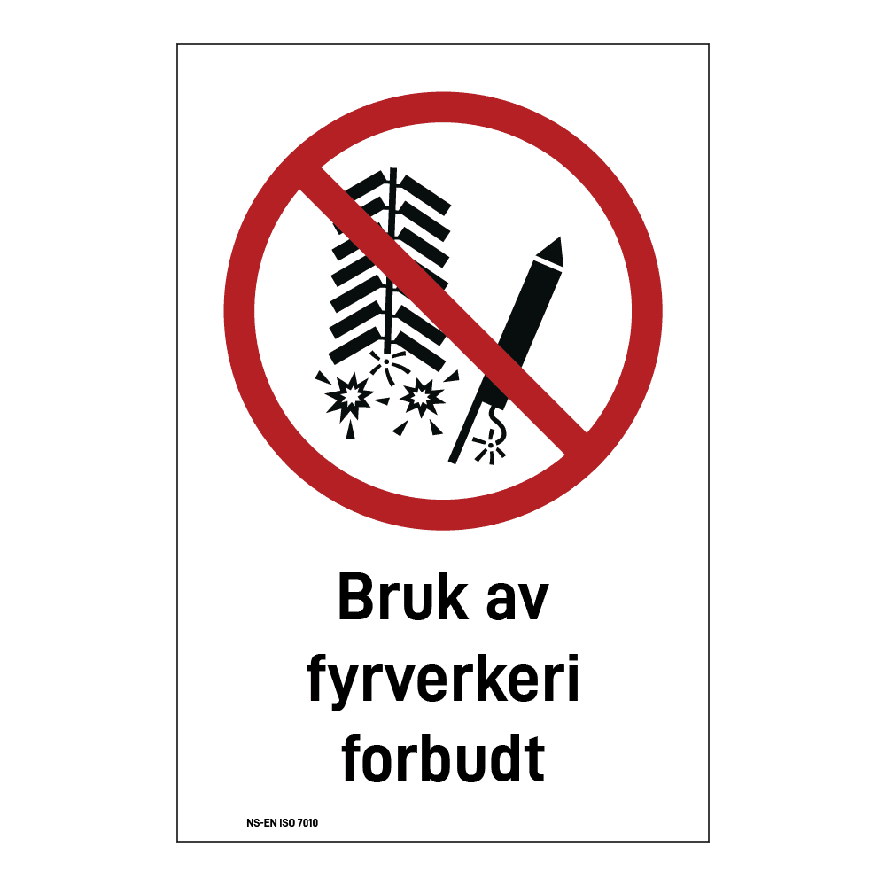 Forbud klistremerke: "Avfyring av fyrverkeri forbudt" m/tekst