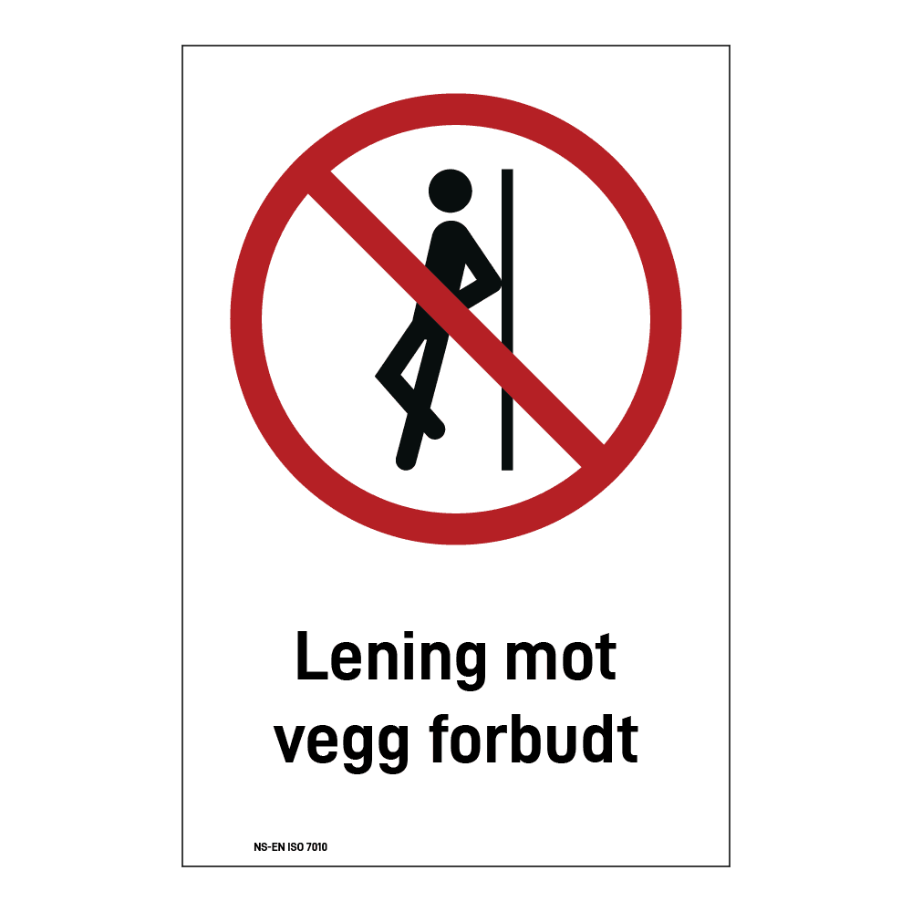 Forbud klistremerke: "Lening mot vegg forbudt" m/tekst