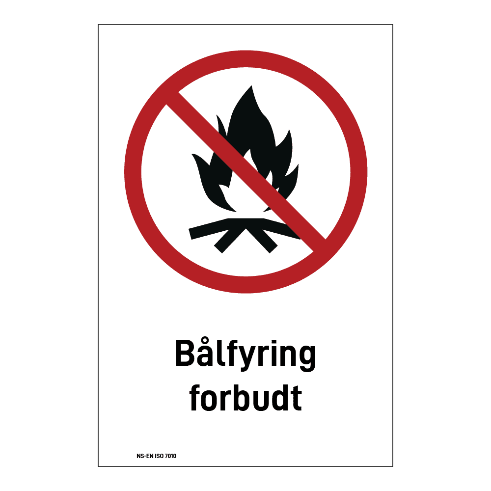 Forbud klistremerke: "Bålfyring forbudt" m/tekst
