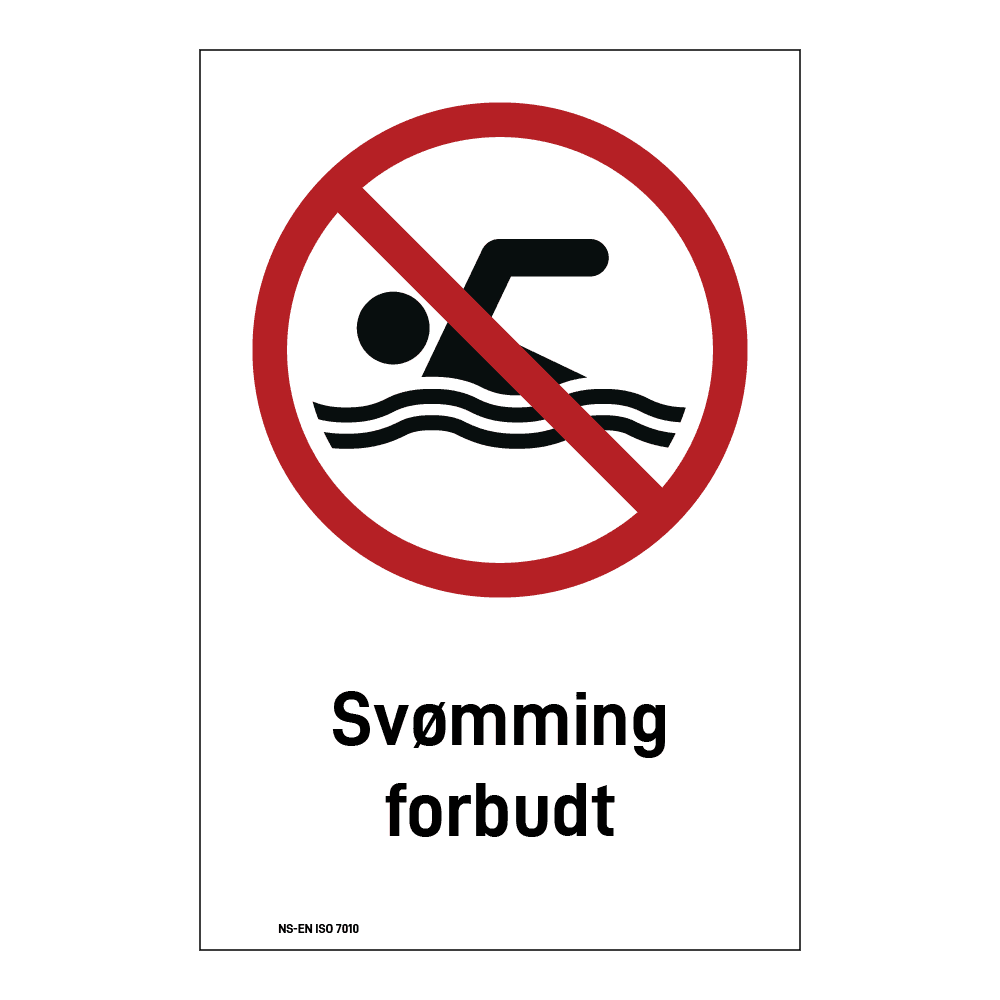 Forbud klistremerke: "Svømming forbudt" m/tekst