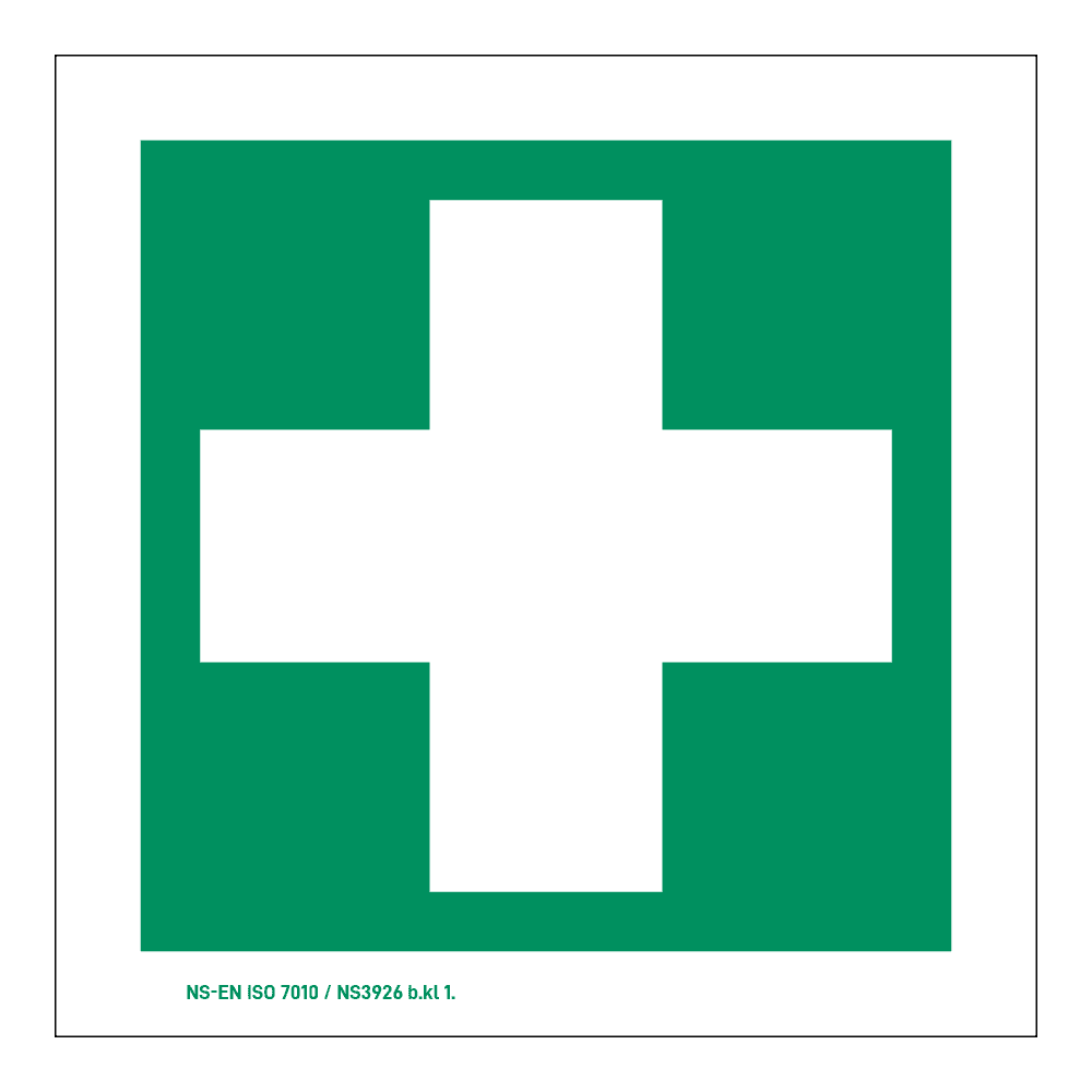 Rømningsskilt: Førstehjelp